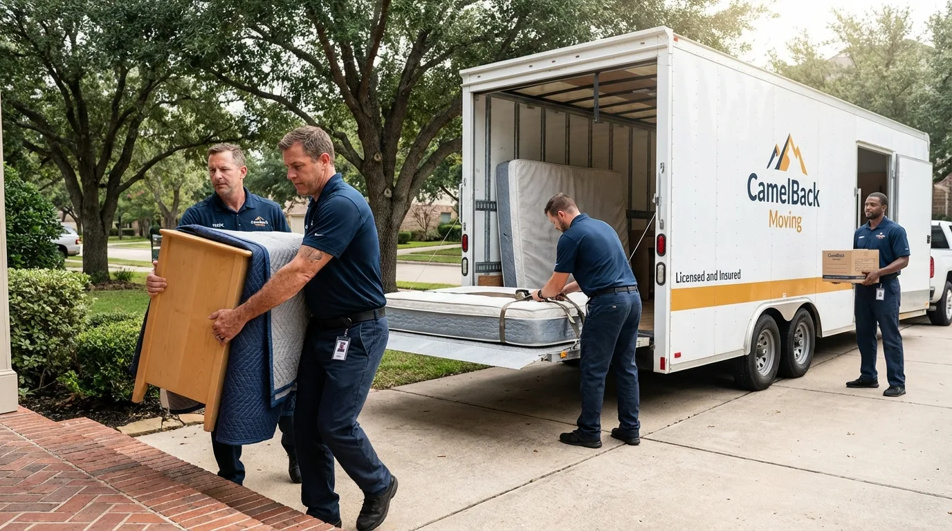 Crew loading residential truck for cross-state move from Portland, CT