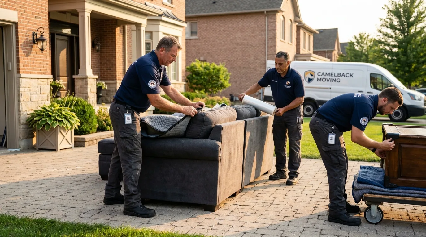 Large estate moving crew wrapping furniture in Portland, CT