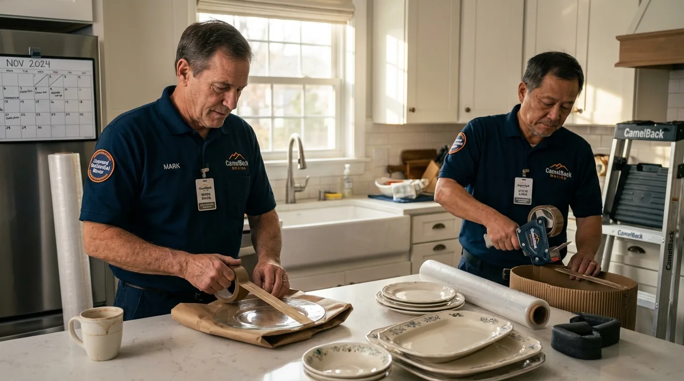 Professional crew packing kitchen dishware in Portland, CT