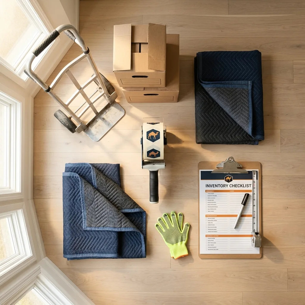 Professional moving supplies and packing materials layout for Portland residential relocations